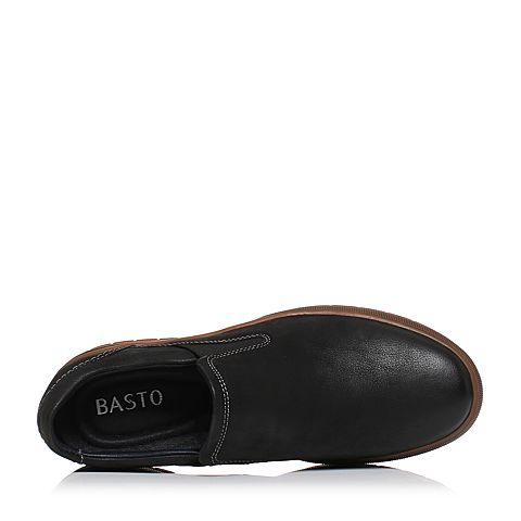 BASTO/百思图冬季专柜同款黑色磨砂牛皮男休闲鞋94240DM7