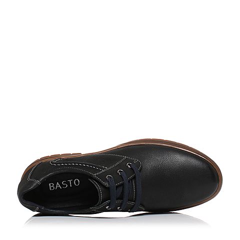 BASTO/百思图冬季专柜同款黑色磨砂牛皮系带男休闲鞋94239DM7