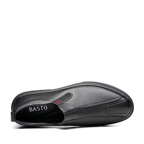 BASTO/百思图冬季专柜同款黑色牛皮革圆头套脚男休闲鞋BMW03DM7