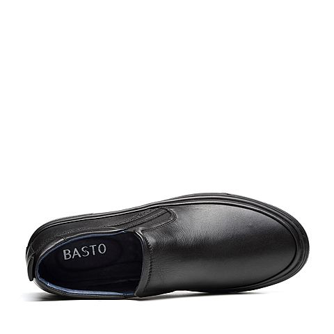 BASTO/百思图冬季专柜同款黑色牛皮男休闲鞋BBG13DD7