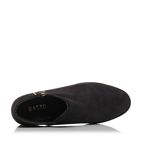 BASTO/百思图秋季专柜同款宝蓝色羊皮/布面女皮靴短靴17C70CD7