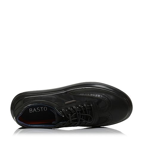 BASTO/百思图秋季专柜同款黑色印花布/软面牛皮松紧带男休闲鞋BMC04CM7