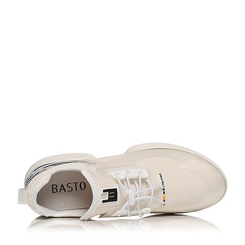 BASTO/百思图秋季专柜同款白色弹力布/TPU/织带条纹舒适松紧带女休闲鞋17C86CM7