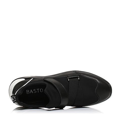 BASTO/百思图秋季专柜同款黑色弹力布/软面牛皮时尚拼接男休闲鞋BPR04CM7