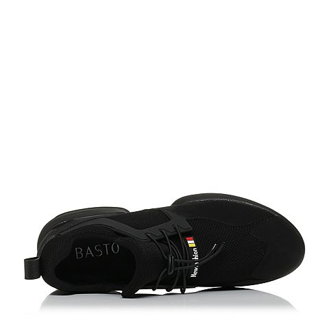 BASTO/百思图秋季黑色弹力布时尚活力运动风松紧带女休闲鞋79212CM7