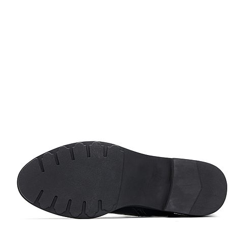 BASTO/百思图冬季专柜同款黑色时尚方跟女中靴马丁靴RBV42DZ7