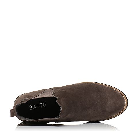 BASTO/百思图冬季灰色羊绒皮时尚简约圆头方跟女皮靴短靴THW50DD7
