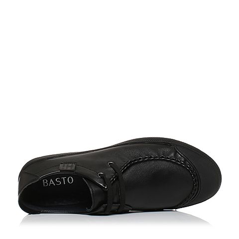 BASTO/百思图秋季专柜同款黑色软面牛皮平跟系带男休闲鞋BNP11CM7