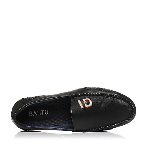 BASTO/百思图秋季专柜同款黑色摔纹牛皮男休闲鞋BQC01CM7