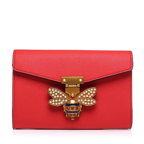 BASTO/百思图秋季红色人造革珍珠小蜜蜂休闲时尚女单肩包X1210CN7
