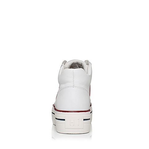 BASTO/百思图秋季专柜同款白色牛皮学院风系带松糕跟女休闲鞋YJX01CD7