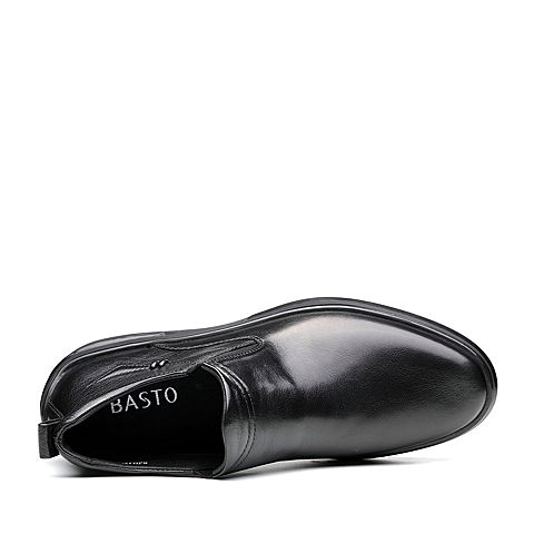 BASTO/百思图冬季专柜同款黑色牛皮圆头纯色男休闲鞋17N13DD7