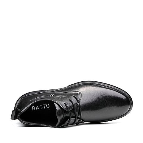 BASTO/百思图冬季专柜同款黑色牛皮系带圆头男休闲鞋17N12DD7