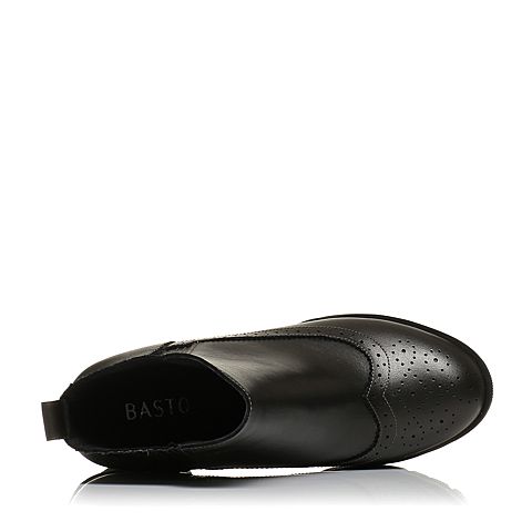 BASTO/百思图冬季灰银色牛皮时尚休闲镂花粗跟女皮靴短靴TNT52DD7
