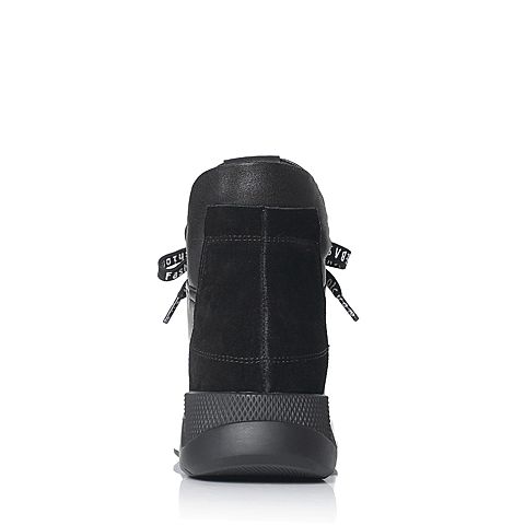 BASTO/百思图冬季专柜同款黑色休闲舒适系带女短靴REI40DD7