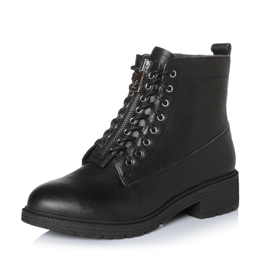 BASTO/百思图冬季专柜同款黑色牛皮女皮靴马丁靴RAN42DD7
