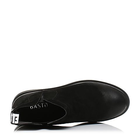 BASTO/百思图冬季黑色牛皮简约帅气休闲字母女皮靴短靴RAI49DD7