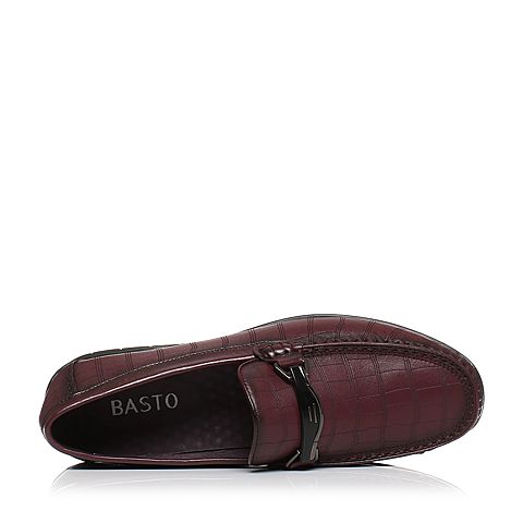 BASTO/百思图秋季专柜同款红色牛皮商务休闲平跟男满帮鞋BIM05CQ7