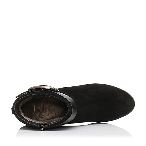 BASTO/百思图秋季专柜同款黑色牛剖层皮革侧拉链短筒女皮靴17C81CD7