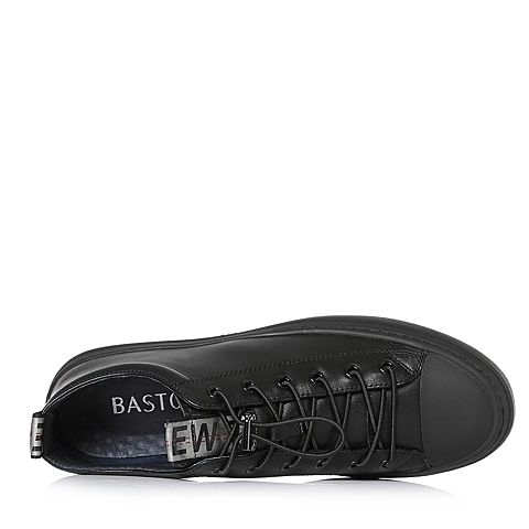 BASTO/百思图冬季专柜同款黑色软面牛皮松紧带男休闲鞋BRZ02DM7