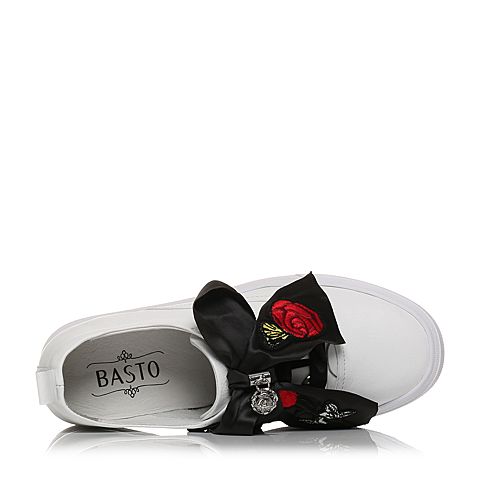 BASTO/百思图秋季专柜同款白色软面牛皮简约系带女休闲鞋YLI03CM7