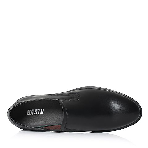 BASTO/百思图冬季专柜同款黑色牛皮休闲简约男皮鞋17N24DM7