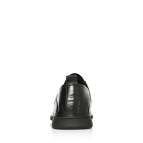 BASTO/百思图冬季专柜同款黑色牛皮革松紧带平跟男休闲鞋17N32DM7