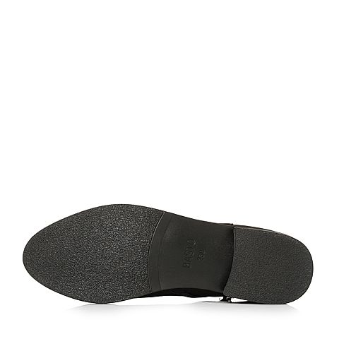 BASTO/百思图冬季专柜同款黑色牛皮金属环休闲方跟女短靴17D32DD7