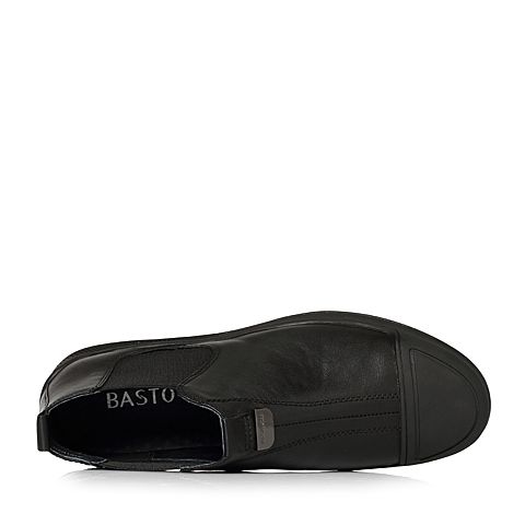 BASTO/百思图冬季专柜同款黑色软面牛皮革套脚帅气男休闲鞋BTM01DM7