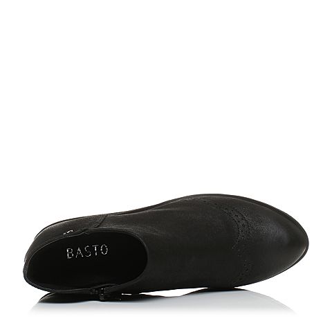 BASTO/百思图秋季专柜同款黑色牛皮简约休闲侧拉链女皮靴TS740CD7