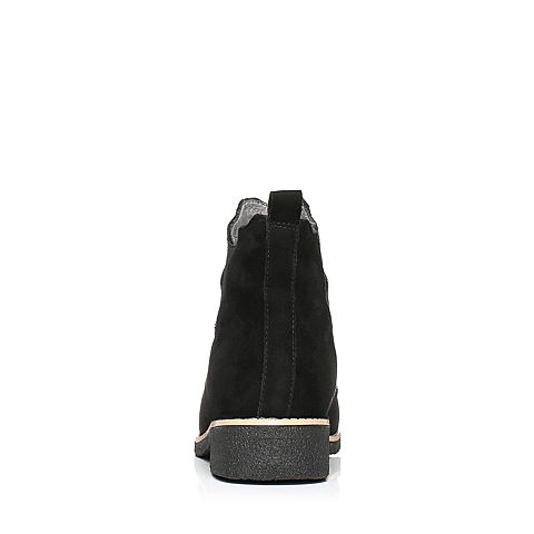 BASTO/百思图冬季专柜同款黑色羊皮休闲方跟女皮靴HW49DD7