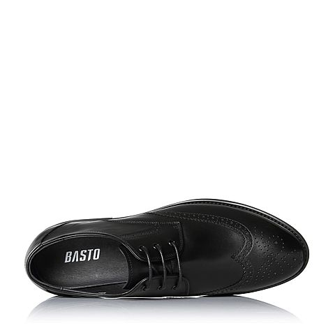 BASTO/百思图冬季专柜同款黑色牛皮镂花系带男皮鞋17N23DM7