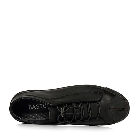 BASTO/百思图冬季专柜同款黑色软面牛皮革男休闲鞋BTL01DM7