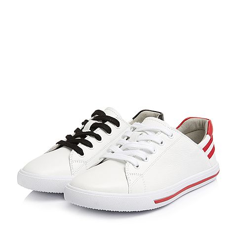 BASTO/百思图2018春季专柜同款白色软面牛皮系带小白鞋女休闲鞋YIP45AM8