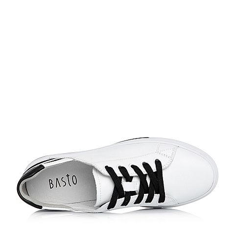 BASTO/百思图2018春季专柜同款白色软面牛皮系带小白鞋女休闲鞋YIP45AM8