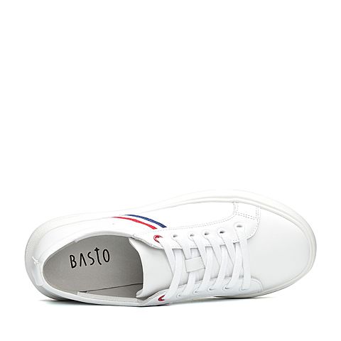 BASTO/百思图2018春季专柜同款白色软面牛皮系带女休闲鞋YLR02AM8