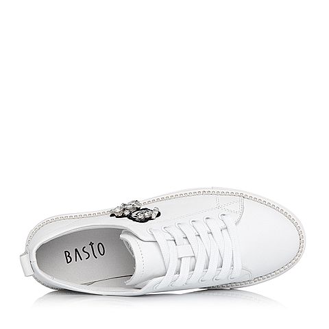 BASTO/百思图2018春季专柜同款白色软面牛皮系带小白鞋女休闲鞋YHQ05AM8
