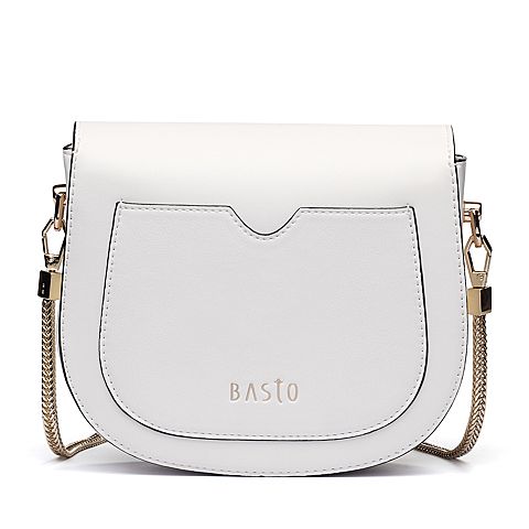 BASTO/百思图2018春季专柜同款白色人造革珍珠甜美时尚链条女单肩包X1318AN8