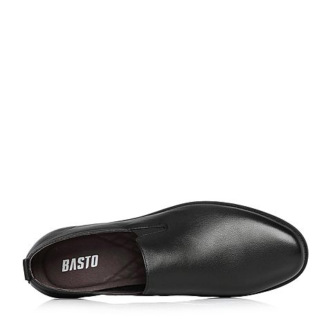 BASTO/百思图2018春季专柜同款黑色摔纹牛皮简约商务休闲男皮鞋BTJ02AM8