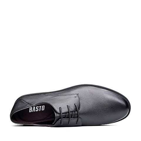 BASTO/百思图2018春季专柜同款黑色摔纹牛皮系带方跟男休闲鞋BTJ01AM8