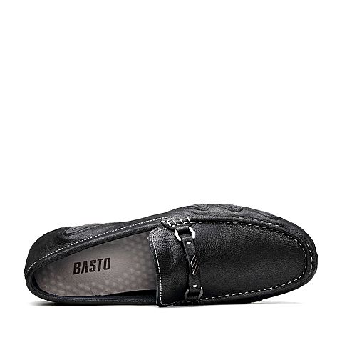 BASTO/百思图2018春季专柜同款黑色磨砂牛皮男休闲鞋BQC04AQ8