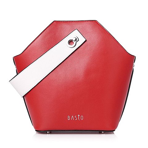BASTO/百思图2018春季专柜同款红色牛剖层皮革/人造革时尚休闲女单肩包X1321AN8