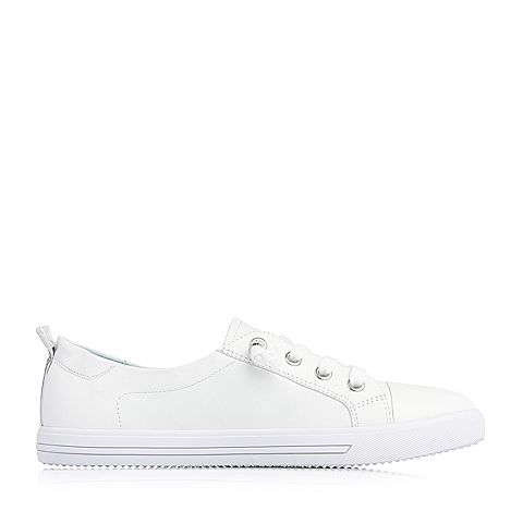 BASTO/百思图2018春季专柜同款白色软面牛皮/PVC系带小白鞋女休闲鞋YIP38AM8