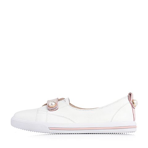 BASTO/百思图2018春季专柜同款白色珍珠平跟女休闲鞋YIP41AM8