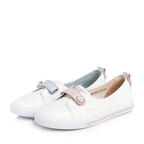 BASTO/百思图2018春季专柜同款白色珍珠平跟女休闲鞋YIP41AM8
