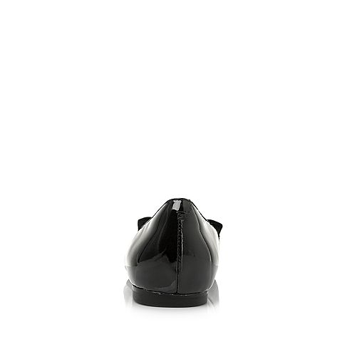 BASTO/百思图2018春季专柜同款黑色牛皮/布面蝴蝶结浅口尖头女单鞋AA704AQ8