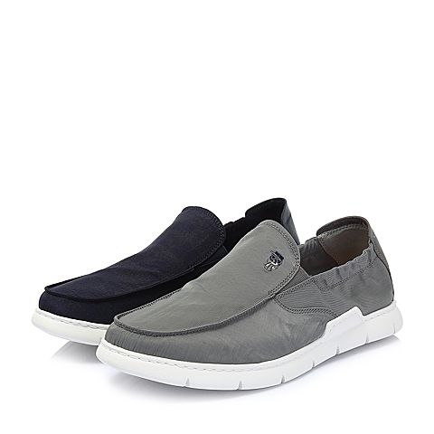 BASTO/百思图2018夏季专柜同款灰色编织布套脚平跟男休闲鞋BRH04BM8
