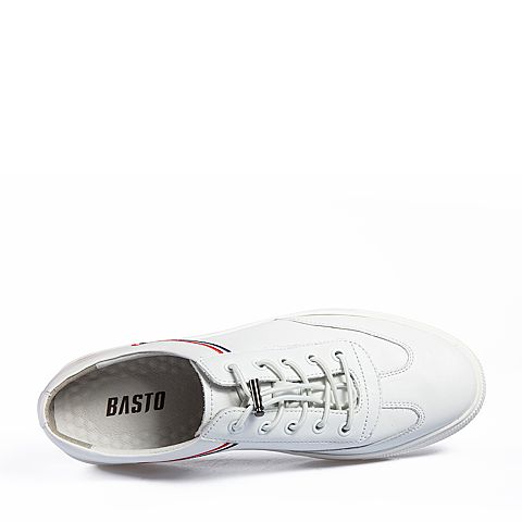 BASTO/百思图2018夏季专柜同款白色牛皮革小白鞋男休闲鞋BIK26BM8