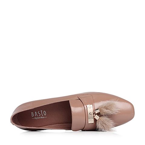 BASTO/百思图2018春季专柜同款深粉色牛皮方头休闲浅口女皮鞋DAC02AQ8