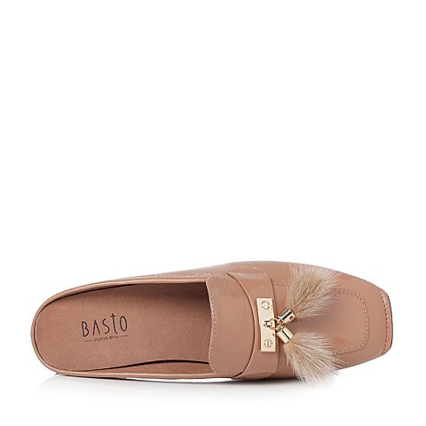 BASTO/百思图2018夏季专柜同款棕色牛皮时尚休闲穆勒鞋女凉鞋DAB13BH8